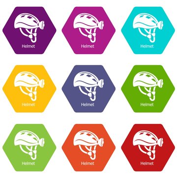 Helmet icons 9 set coloful isolated on white for web