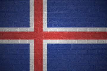 Fototapeta premium Flag of Iceland on brick wall, 3d illustration