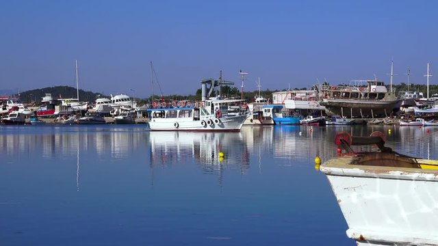 Marine dock on Junda ( Alibey) Island on a clear sunny day, Turkey, Ayvalik