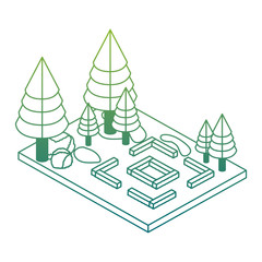 pines trees plants in the park scene isometric vector illustration design