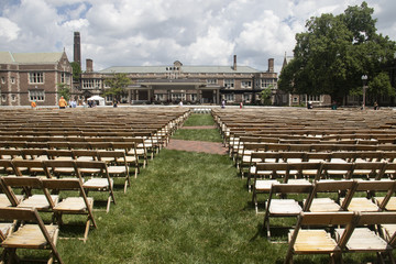 rows of empty seats awaiting commencement exercises