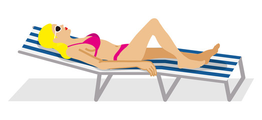 Obraz premium Woman lying down on the Deck Chair - side view