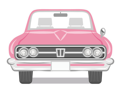 Pink color convertible - Front view