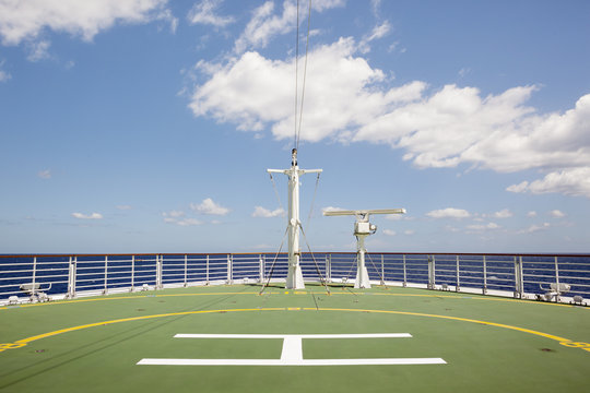 Helicopter pad on a ship at sea