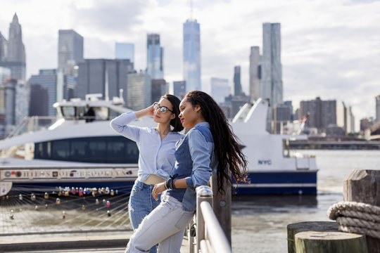 Two friends having fun in Brooklyn, New York.