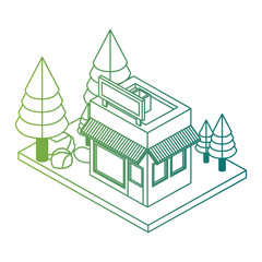 store building exterior with landscape isometric vector illustration design