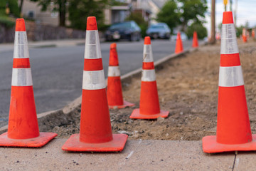 Traffic red cones on street