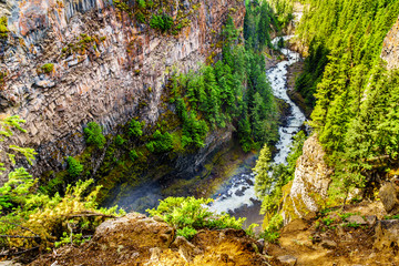 Fototapeta na wymiar Spahats Falls on Spahats Creek in Wells Gray Provincial Park at Clearwater British Columbia, Canada