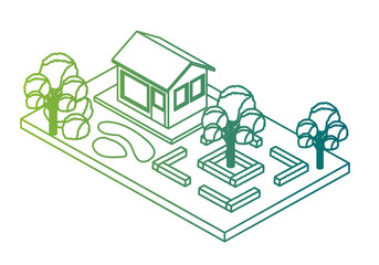 exterior house with landscape isometric icon vector illustration design
