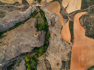 Aerial shoot of Caracena town, Soria, Spain.