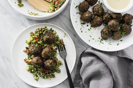 Lebanese Kofta Spiced Meatballs with Quinoa Tabouleh