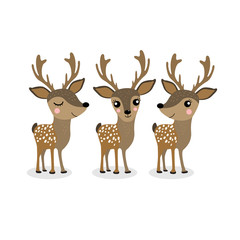 Cute deer cartoon vector set. Wildlife character collection. Forest animal.
