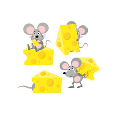 cute mouse and cheese vector set