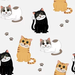 Peel and stick wall murals Cats Cute cat seamless pattern. Kitten character. Animal cartoon background.