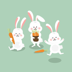 cute white bunny with carrot. rabbit vector. animal and food cartoon.