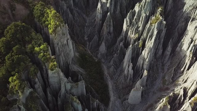 Putangirua Pinnacles Aerial Establishing Shot, New Zealand In 4k 