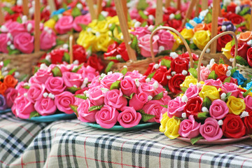 Miniature clay roses,Clay flower on table