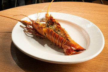 lobster on white plate