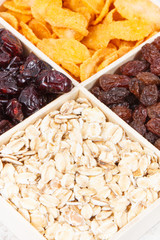 Healthy food containing minerals, carbohydrates and dietary fiber, nutritious eating concept
