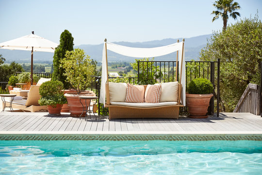 Poolside daybed at luxury resort and spa in Napa Valley, California