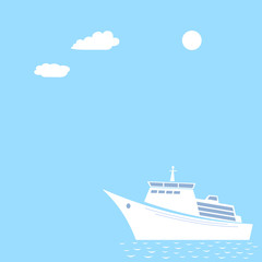 Ocean liner summer vacation cruise on blue background with empty space for your text.