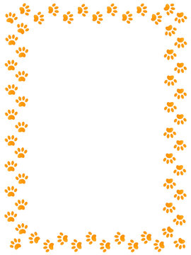 Yellow animal paw prints on white background border with empty space for your text.
