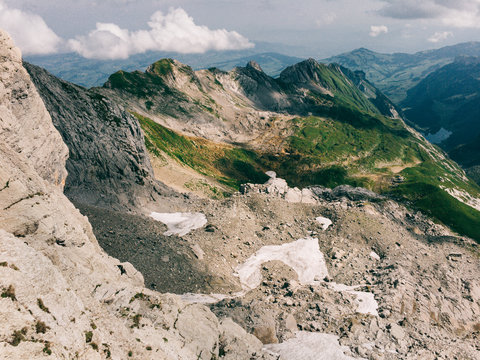 Mountains of Switzerland - Alpstein Mountain Range on Sunny Summer Day