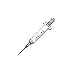Syringe hand drawn outline doodle icon. Medical injection syringe as vaccination and flu shot concept vector sketch illustration for print, mobile and infographics isolated on white background.