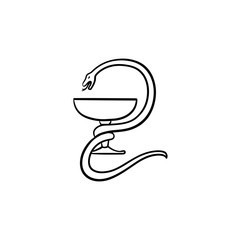 International pharmacy symbol hand drawn outline doodle icon. Cobra on pharmaceutical cup vector sketch illustration for print, web, mobile and infographics on white background.
