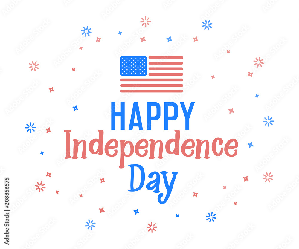 Wall mural happy independence day text with united states of america flag colors. vector retro background label