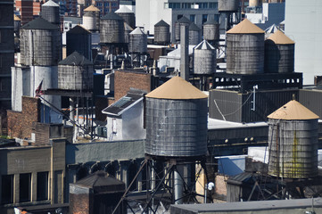 New York City Manhattan water towers on roof