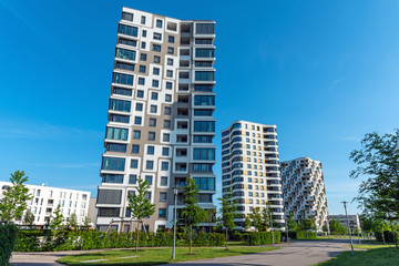 Obraz na płótnie Canvas Modern high-rise residential buildings seen in Munich, Germany