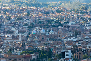 Obraz premium aerial view historic center Cuenca at sunset