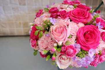 Romantic Flower bouquet arrangement with special white, Pink and red rose