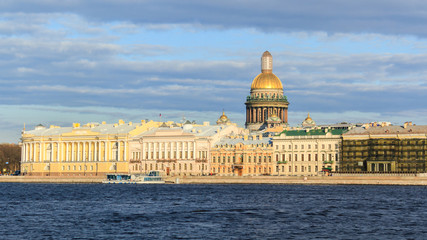 Beatiful view Neva river with Isaakievsky Cathedral in Saint Petersburg.