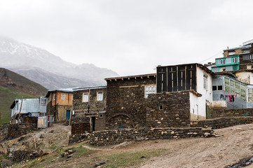 Azerbaijan, Khinalig mountain settlement view, houses of local residents. Located high up in the mountains of Quba Rayon, Azerbaijan.