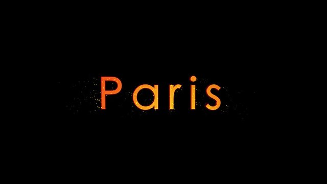 &ldquo;Paris&rdquo; Text Animation. Reflective letters track inward with particles. Tourist Destination Title 