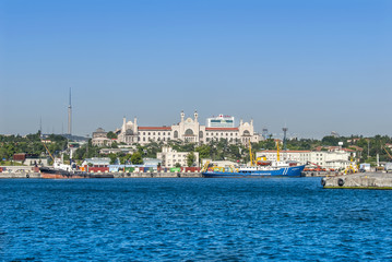 Naklejka na ściany i meble Istanbul, Turkey, 8 June 2018: Kadikoy Haydarpasa port and Marmara University