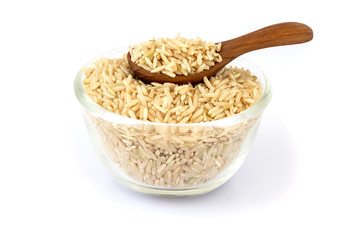 brown rice on a white background , healthy food