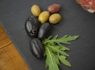 Olives with pepper on close-up