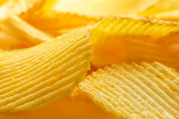 Potato chips close-up. Fast food. Food background