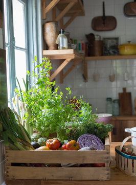 Fesh vegetables in a kitchen