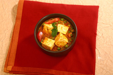 Cheese Cooked with Peas, Indian Dish