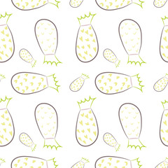 Botanic pineapple seamless pattern. Colorful. White background isolated