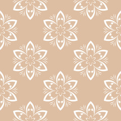 White floral seamless pattern on beige background