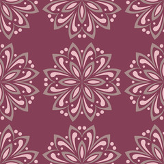 Fototapeta na wymiar Floral seamless pattern. Purple red background with flower design elements