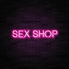 Fototapeta na wymiar Sex shop logo, neon realistic text design, adult store, vector illustration
