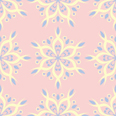 Floral seamless background. Pink, blue and yellow flower pattern