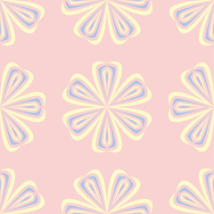 Floral pale pink seamless pattern with blue and beige designs