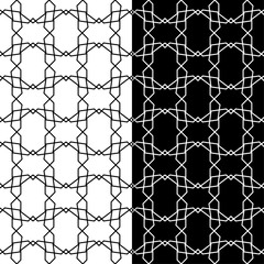Black and white geometric ornaments. Set of seamless patterns